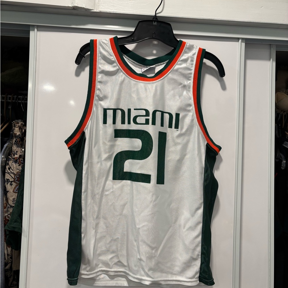 University of Miami 21 White and Green Basketball Jersey